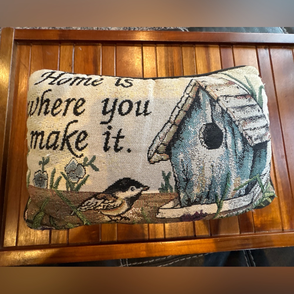 Vintage "Home is Where You Make It" Bird Tapestry Throw Pillow Spring